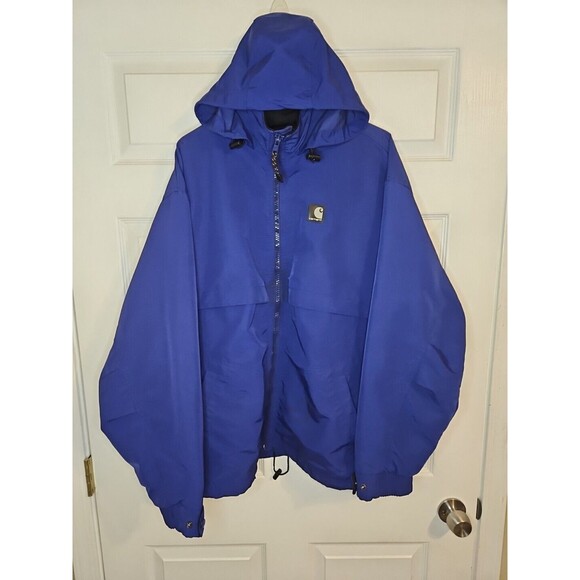 Vintage Carhartt Coat Jacket Mens Sz. XL Blue All Weather Vented Hooded Full Zip